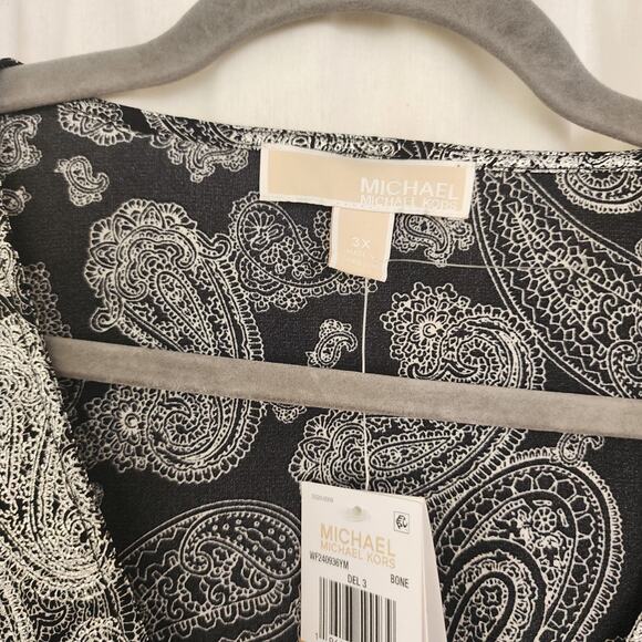 MICHAEL KORS Womens Black Silver Metallic Faux Wrap Top NWT 3X Holiday Festive - Picture 8 of 11